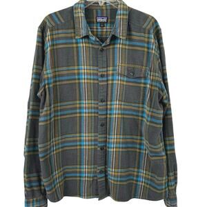 Patagonia Men's Plaid Button Down Shirt - Blue and Yellow